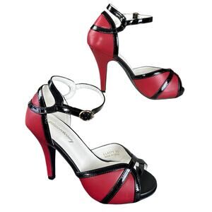 Getmorebeauty Heels Women Size 5 Red Black Strappy Peep Toe Glam Stiletto Shoes